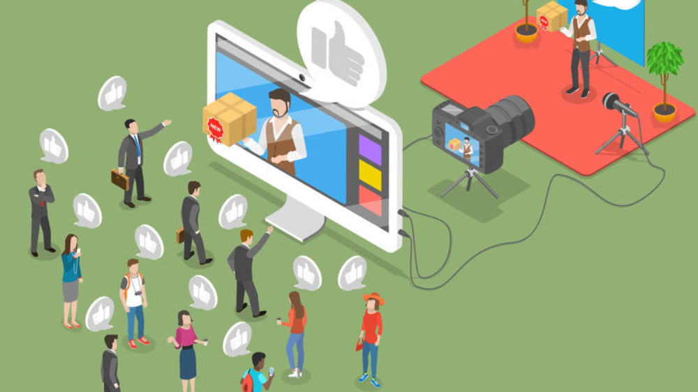 Influencer marketing flat isometric vector concept